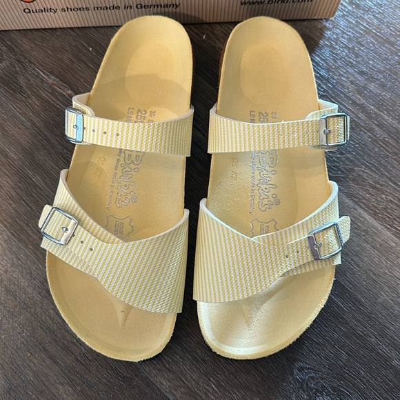 Birkenstock Birkis yellow striped sandals ladies 8 NIB - Picture 2 of 5